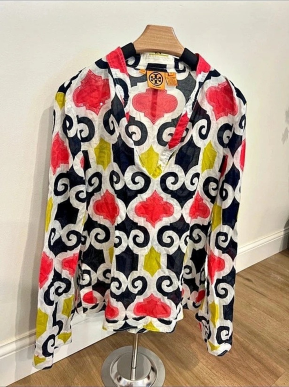 Tory Burch Geometric Cotton Button Down Shirt Size Large